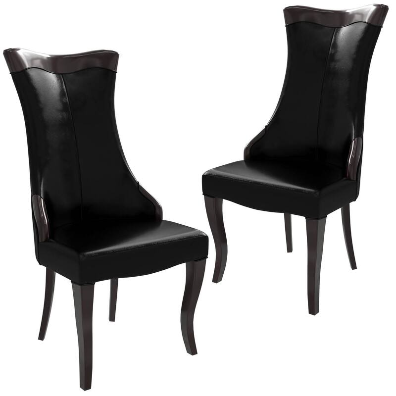 Novara Dining Chair with High-Back Design and Rubberwood Legs Set of 2 - Black