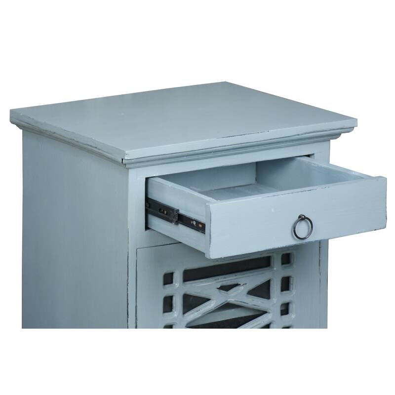 Solid Wood Side Table - Nightstand Accent Cabinet - Fully Assembled - Beach Blue Finish - 26