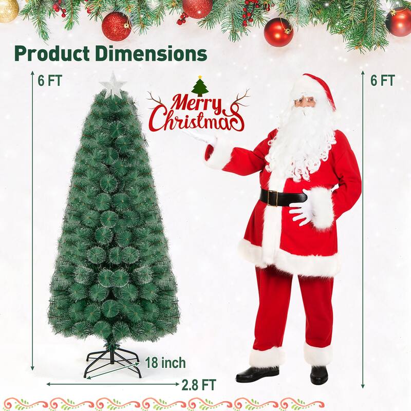 Gymax 5/6/7 FT Pre-Lit Fiber Optic Christmas Tree Artificial Christmas