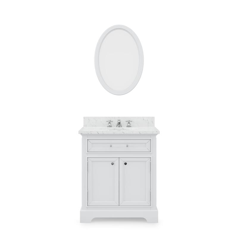 Water Creation Derby 30-inch Solid White Single Sink Bathroom Vanity - vanity with 1 mirror