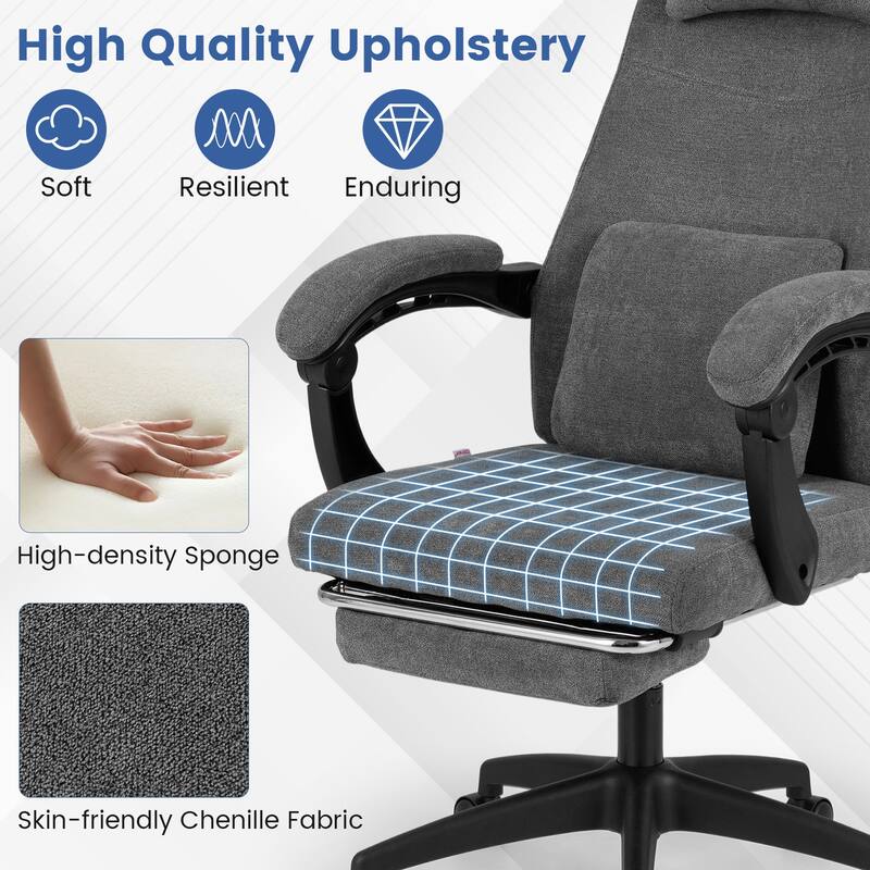 Gymax Reclining Home Office Chair Retractable Footrest High-Back