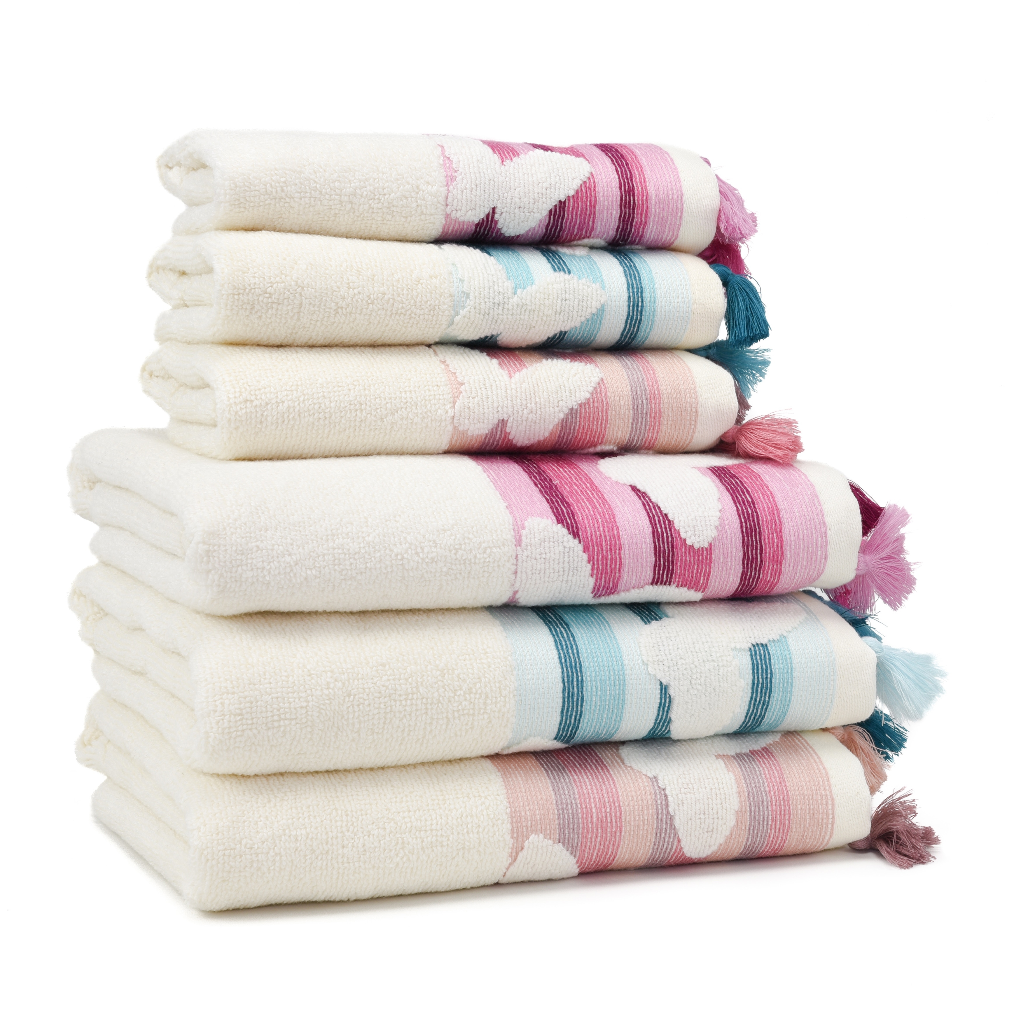 EastN Blue Butterfly Turkish Cotton Bath Towel Set of 4 Soft Absorbent Towels-image