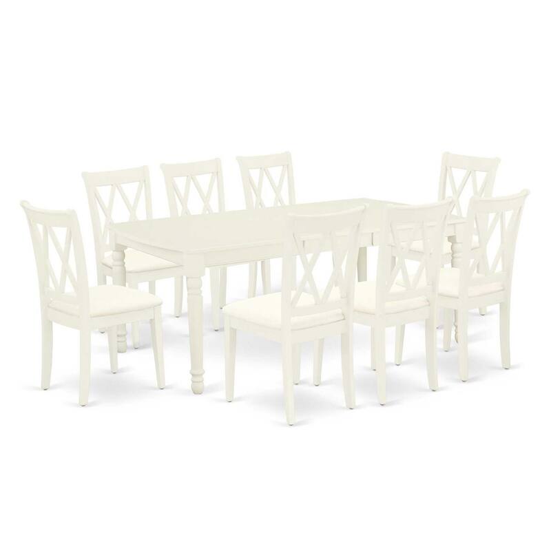 9Pc Dining Set - Rectangle Table with Leaf & 8 Linen Chairs - Kitchen Dinette Set - 78