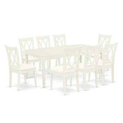 9Pc Dining Set - Rectangle Table with Leaf & 8 Linen Chairs - Kitchen Dinette Set - 78