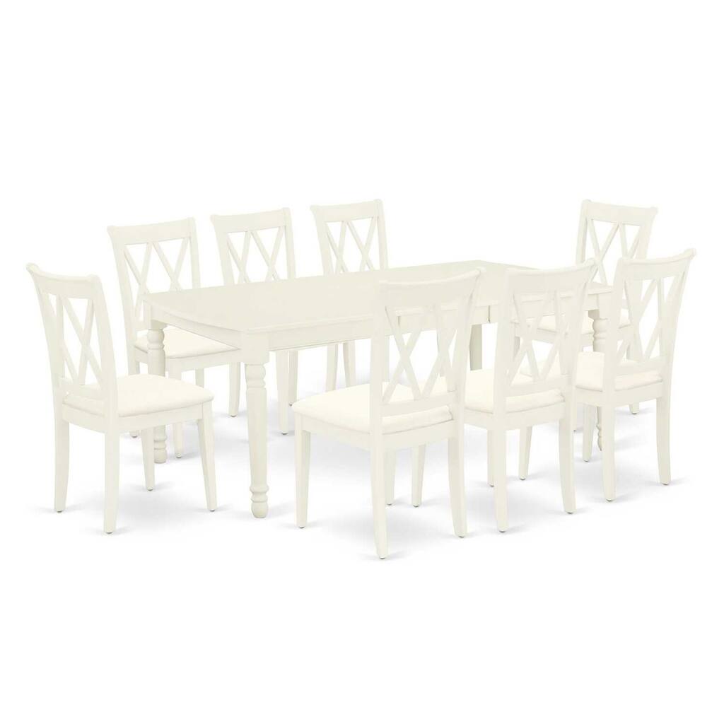 9Pc Dining Set - Rectangle Table with Leaf & 8 Linen Chairs - Kitchen Dinette Set - 78
