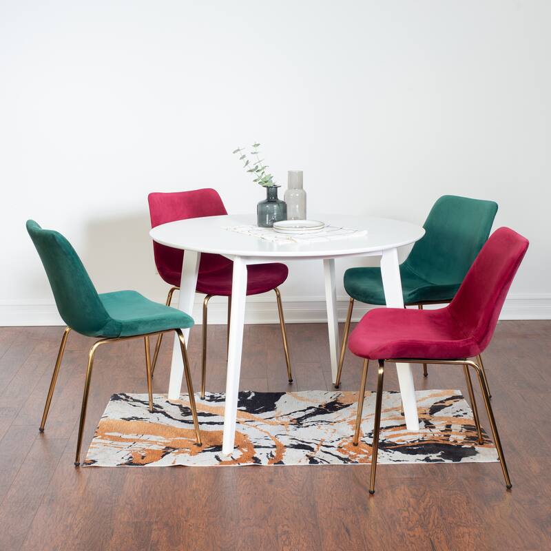 Modern Style Dining Set with Round Table and Velvet Upholstered Chairs - 5-Piece Sets - White+Red+Green