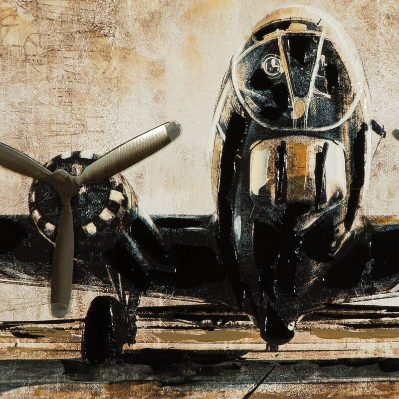 Gallery Wrapped Canvas Wall Art with Airplane Print, Brown and Black