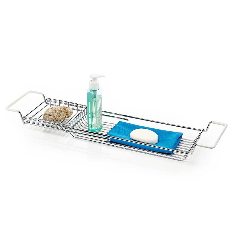 Stainless Steel Expandable Shower Bathtub Tray Over The Clawfoot Tub Bath Caddy - silver