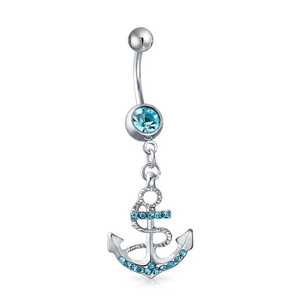 Shop Nautical Anchor Dangle Bar Belly Ring For Women Aqua Blue