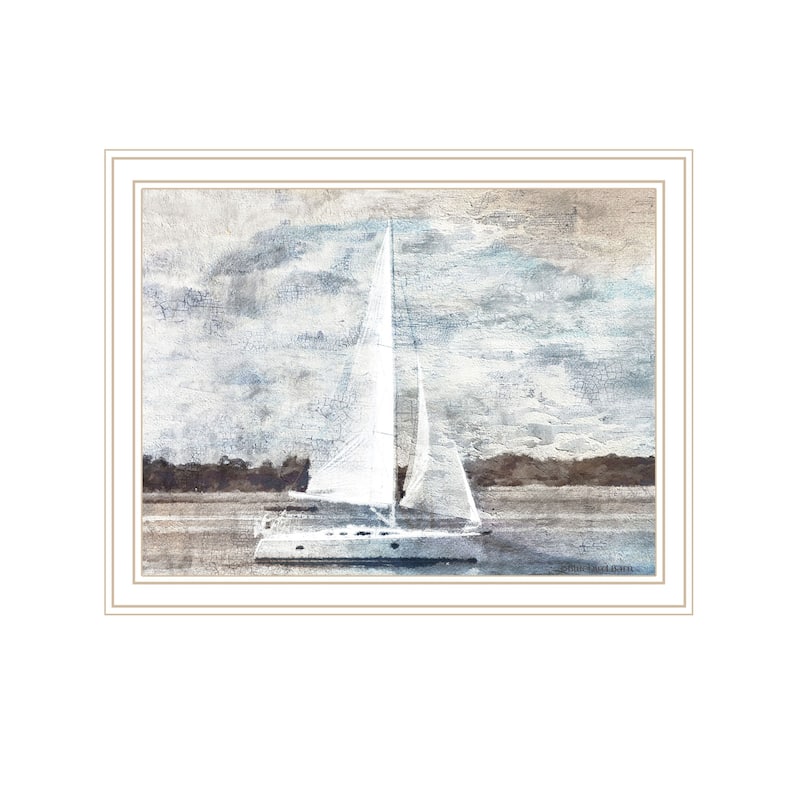 TrendyDecor4U Contemporary "Sailboat on Water" Framed Print Wall Art - White