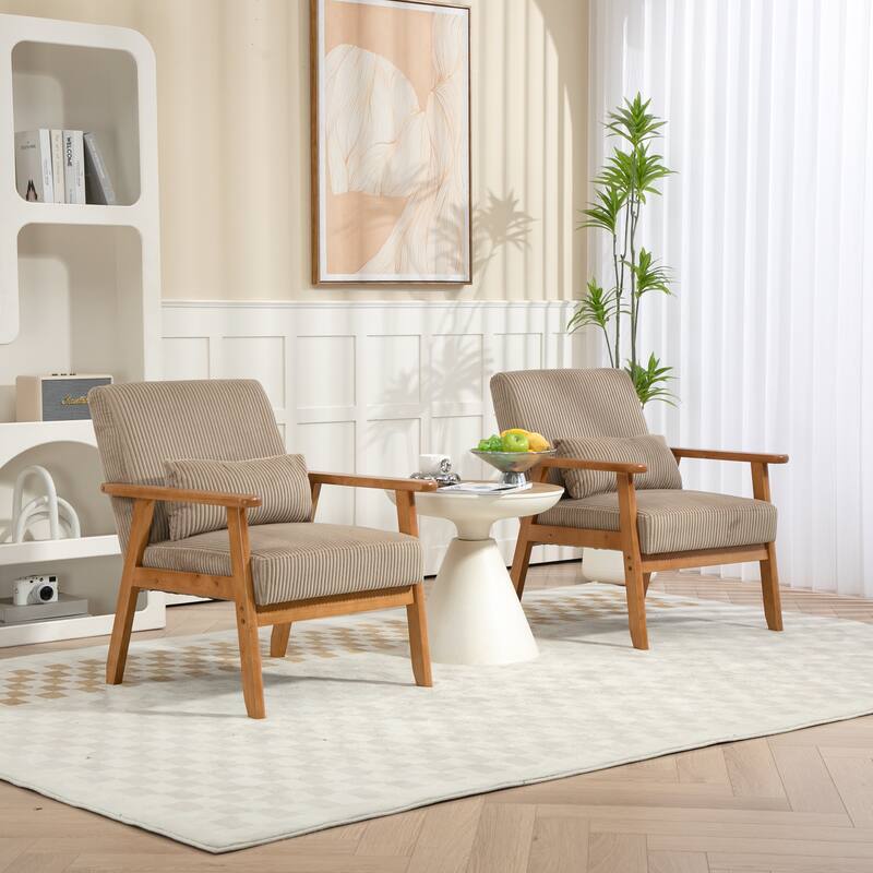 Velvet fabric armchair Solid wood frame leisure chair for the living room bedroom a set of two