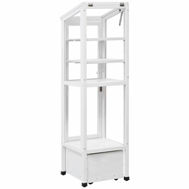 62.4-Inch Wooden Cold Frame Greenhouse - Balcony Design with Adjustable Shelves and Movable Storage Box
