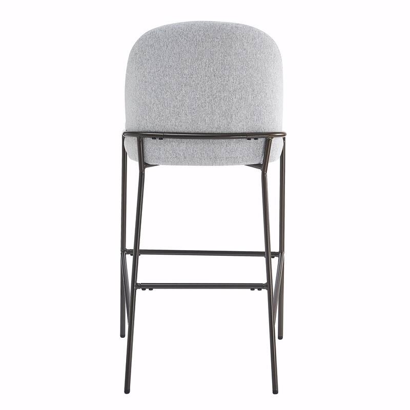 Galen Indoor Upholstered Metal Bar Stools with Gray Fabric and Antique Bronze Finish, Set of 2