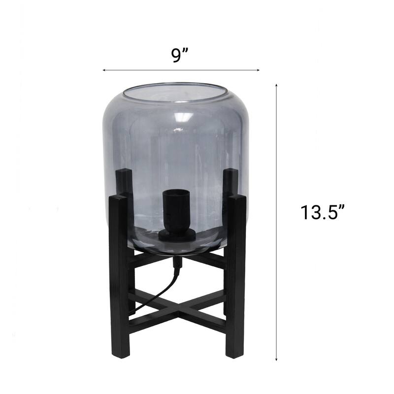 Wooden Table Lamp with Glass Shade - 13.5" - Black and Smoked Gray