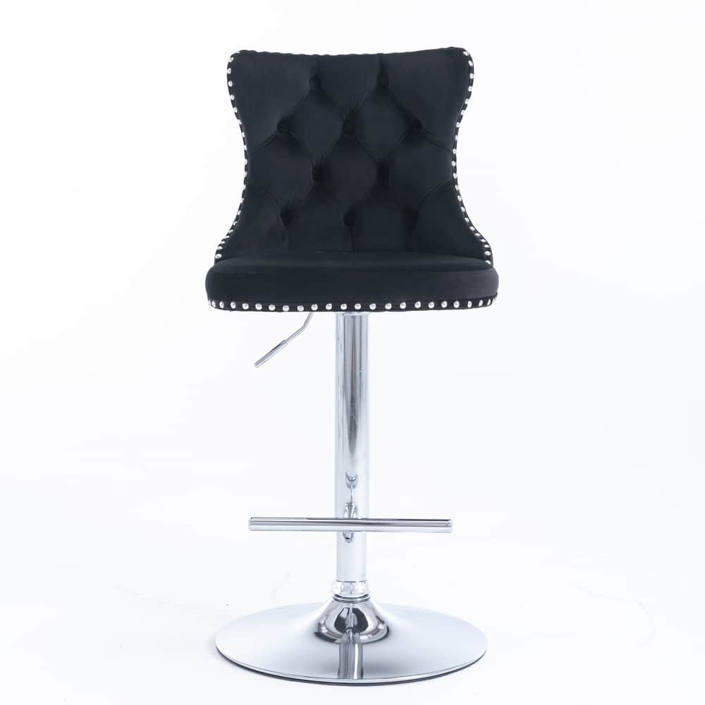 Swivel Bar Stools with Adjustable Height, Counter Height Stools Dining Chair with Rivet Trim and Waist Support, Set of 2