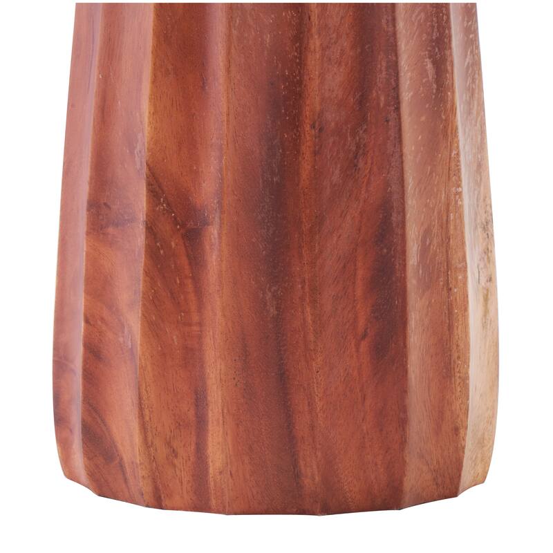 Brown Wood Handmade Tall Pleated Hourglass Floor Vase