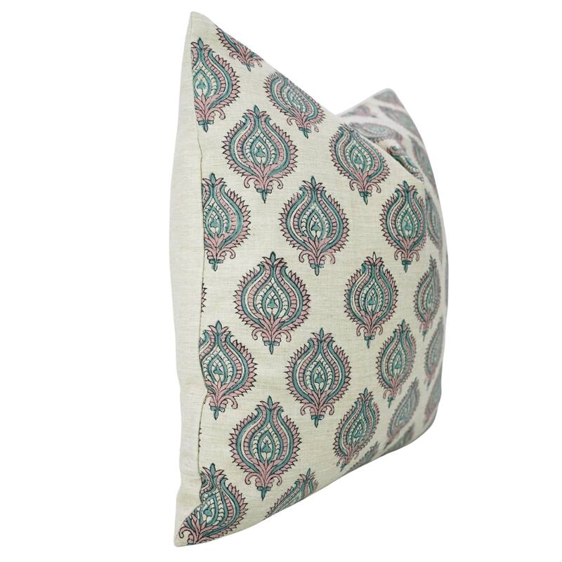 Fabdivine 14x36 Inch Handmade Floral Cushion Cover for Farmhouse Sofa Couch Chair Summer Block Print Rectangle Pillowcase, Uday