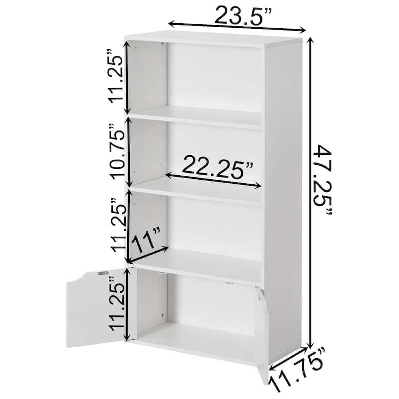 47" White 3 Tier Open Book Shelf with 2 Doors & 1 Adjustable Shelf - Ideal for Home Office, Living Room, Classroom, Study Room