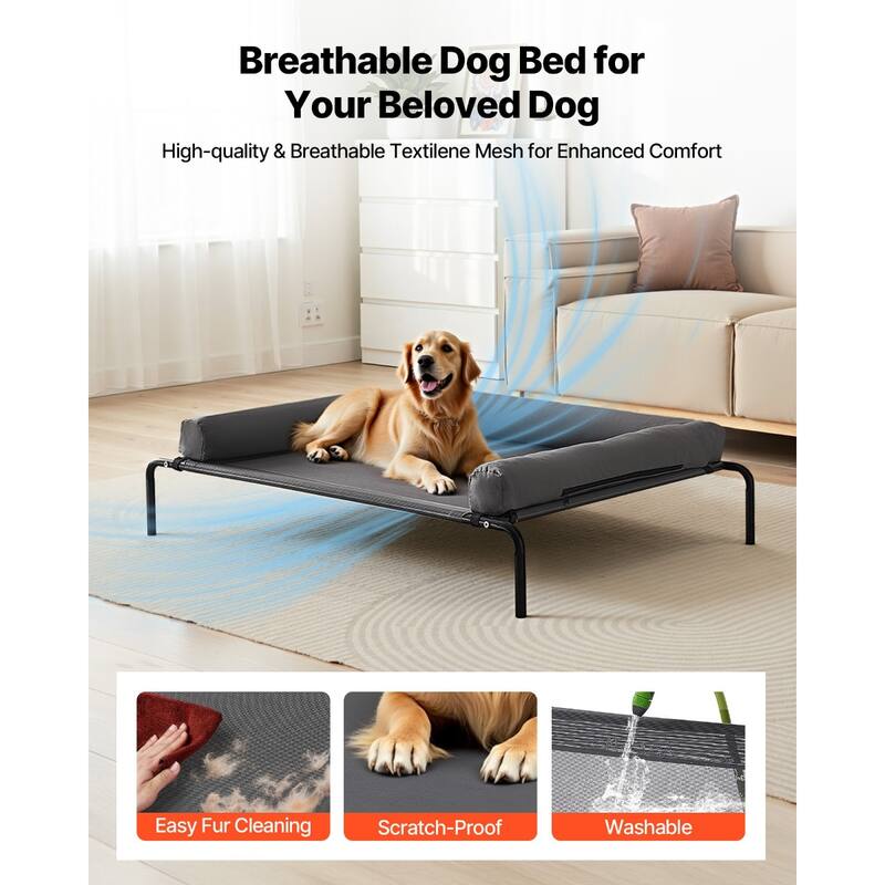 XL Elevated Dog Bed with Pillow Breathable Mesh Waterproof Steel Frame 110 lbs Capacity - 48 x 35 x 8 in