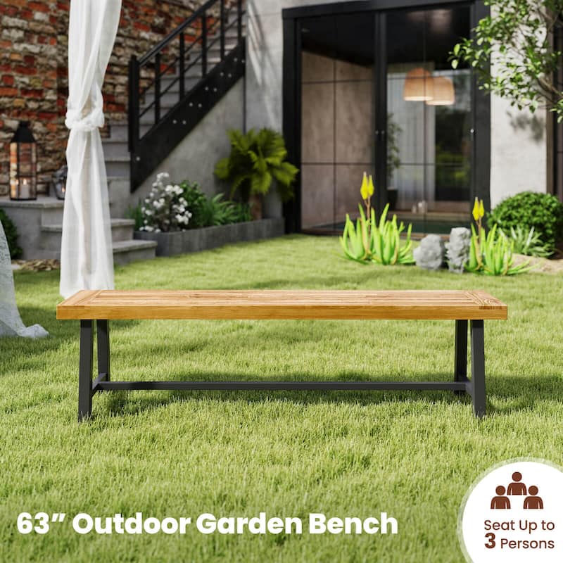 Costway 63" Long Outdoor Acacia Wood Bench Seats up to 3 Persons for - See Details