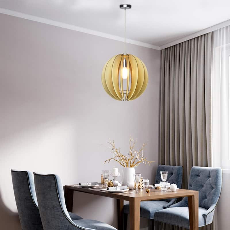 Transitional 1-Light Wood ORB Pendant