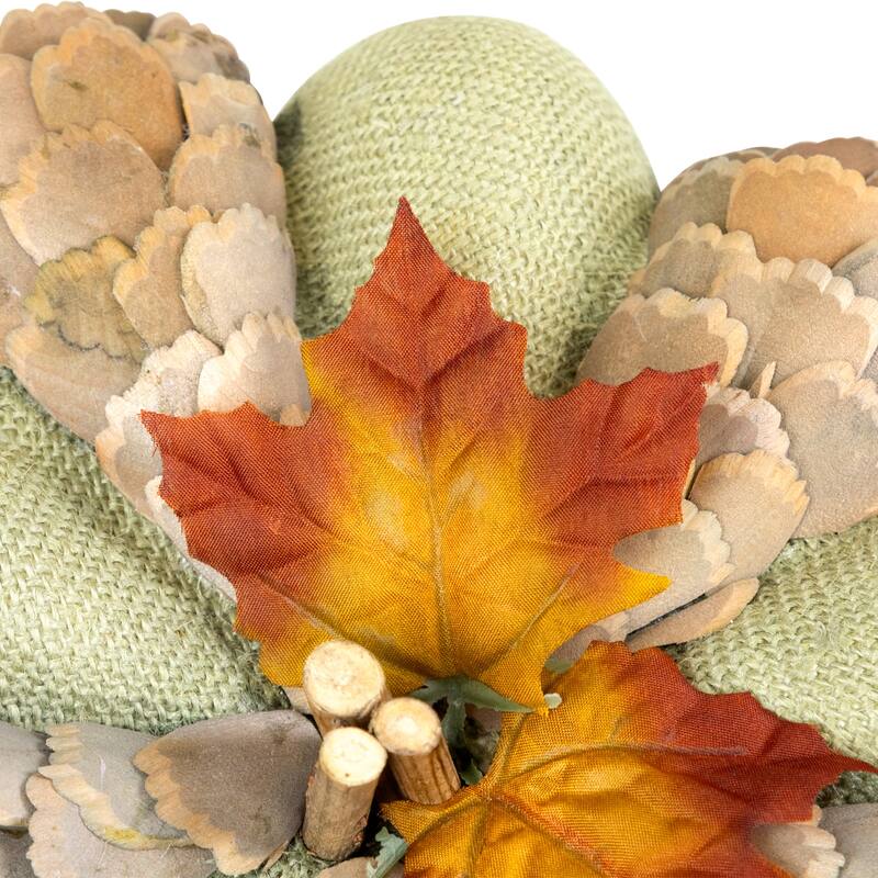 Layered Wood Petals and Burlap Fall Harvest Pumpkin - 10" - Green and Beige