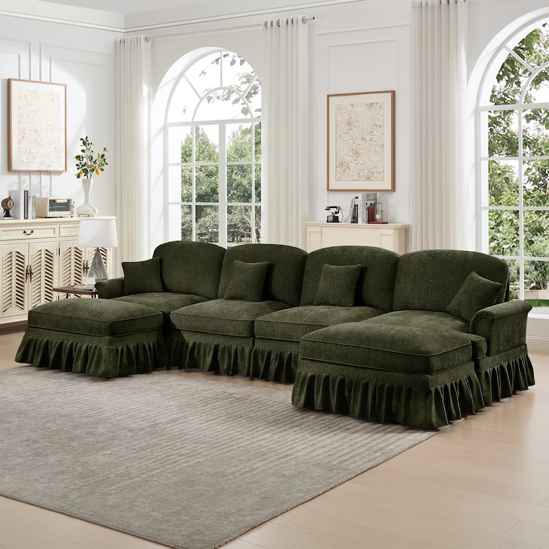 GDFStudio - Classic U-Shaped Chenille 4-Seater 137.8" Sectional Sofa with Ottomans