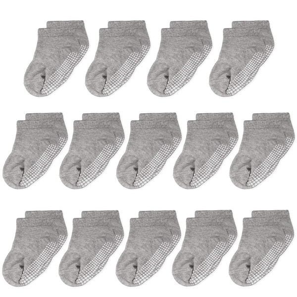 slide 2 of 4, CozyWay CozyWay Non-Slip Ankle Grip Low Cut Toddler Socks, 14 Pack, Gray, 1-3 Years Old