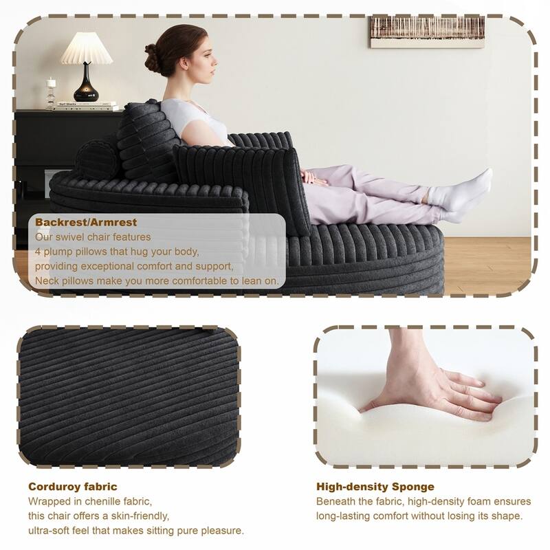 360 Degree Swivel Chair Corduroy Chenille Foam Single Sofa