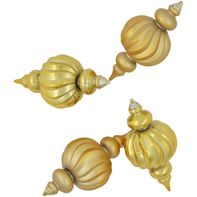 Commercial Size Shatterproof 2-Finish Finial Christmas Ornaments - Gold -10" - 4ct
