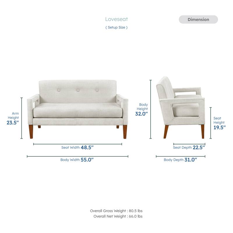 Vivian 55" Chenille Loveseat - Removable Cushion Cover with Zipper