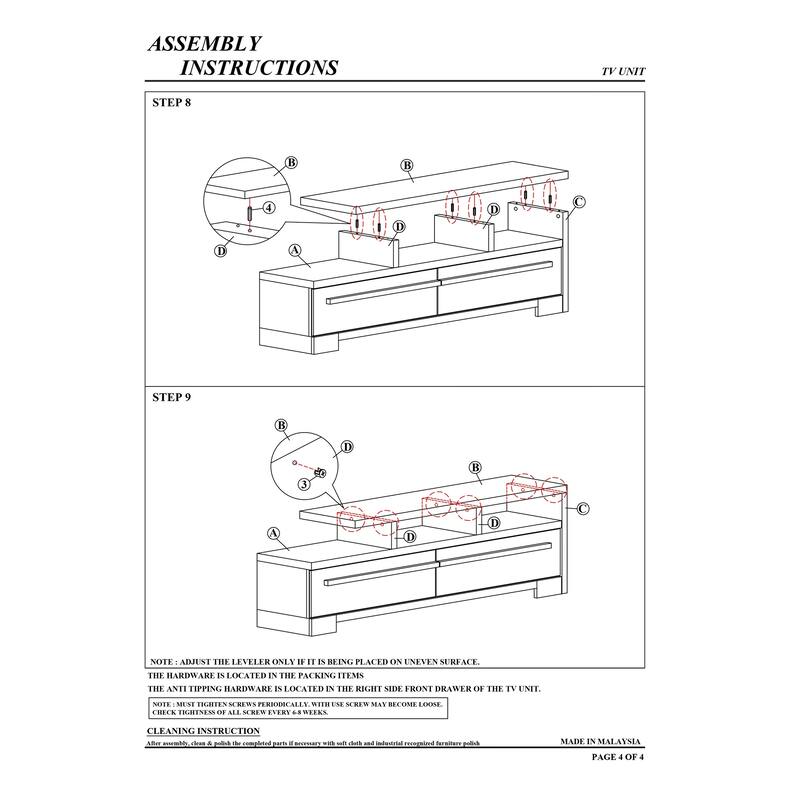 1pc Entertainment Console Modern Design Black Grey Wood Finish Open Shelf Two Spacious Drawers TV Stand - Black,White