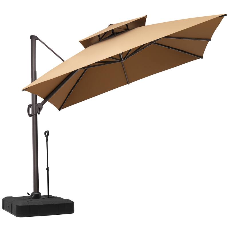 Outdoor 10FT Square Patio Cantilever-Offset Umbrella with Base