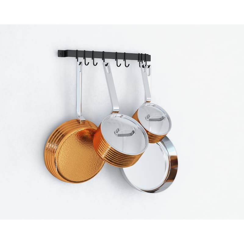 Wallniture Casto 17" Pot Rack with 10 Hooks, Steel Utensil Holder, Black
