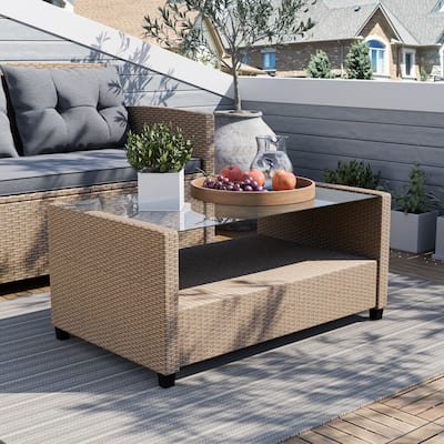Alaya Modern Wicker and Glass Top Outdoor Coffee Table by M&L Co.
