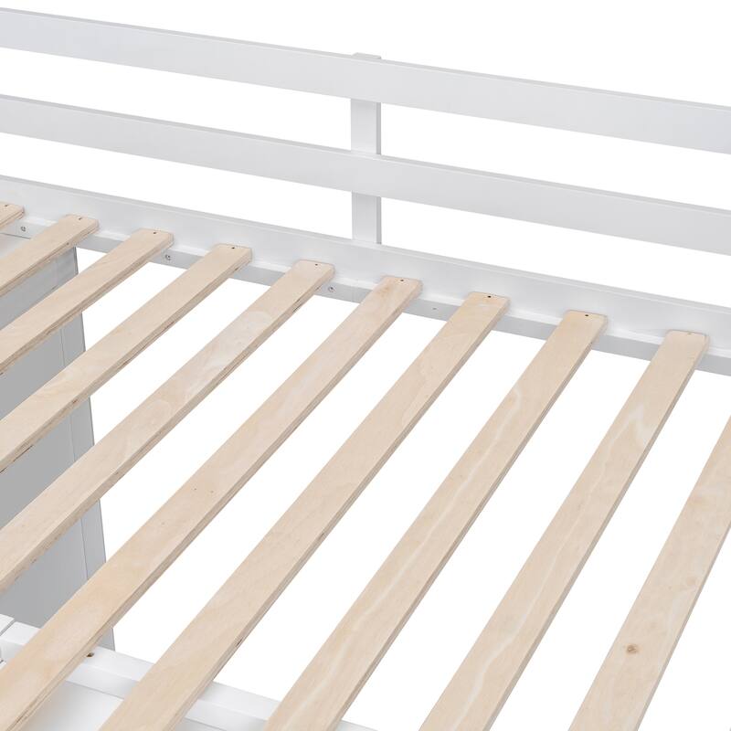 Full Size Wood Loft Bed with Built-in Wardrobes and Drawers