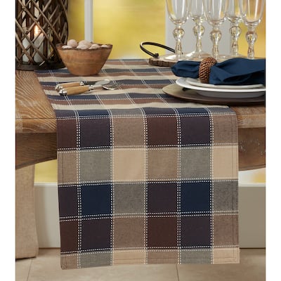 Stitched Design Plaid Table Runner