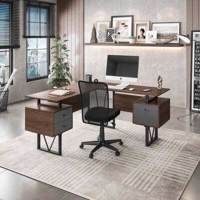 Contemporary L-Shaped Desk with Interchangeable Design, Storage Drawers, and PVC Laminate Surface