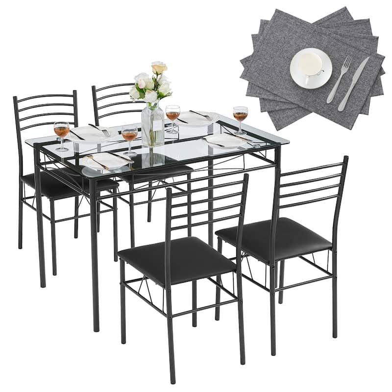 VECELO Sliver Dining Table and Chairs, Dining Sets with 4 Placemats - Black - Grey Placemats