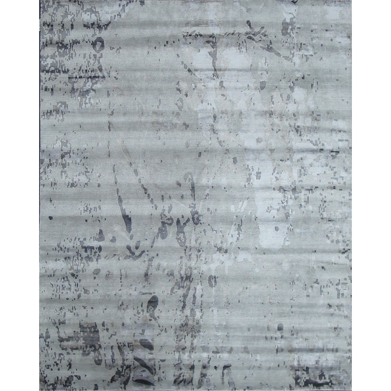 Super Tibetan hand-knotted Wool/Bamboo Silk Silver/Multi Area Rug - 9' x 12'