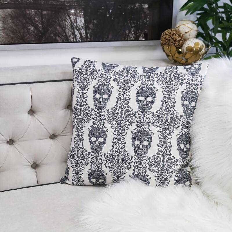 Gothic Damask Skull Throw Pillow