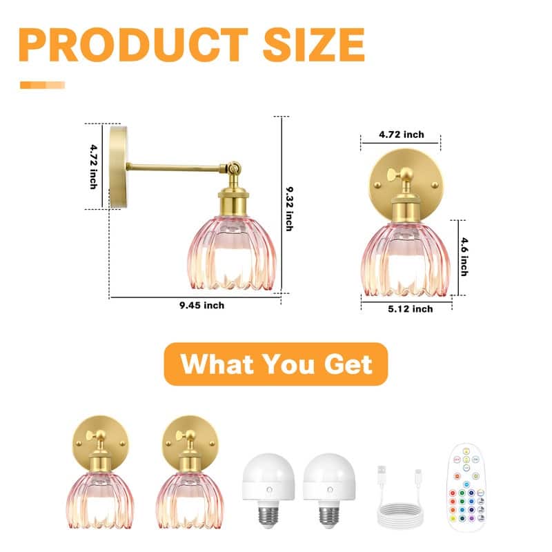 Adjustable Vintage Wall Sconce with Amber Tulip Glass Brass Fixture with Switch Ideal for Bedroom Hallway or Entry