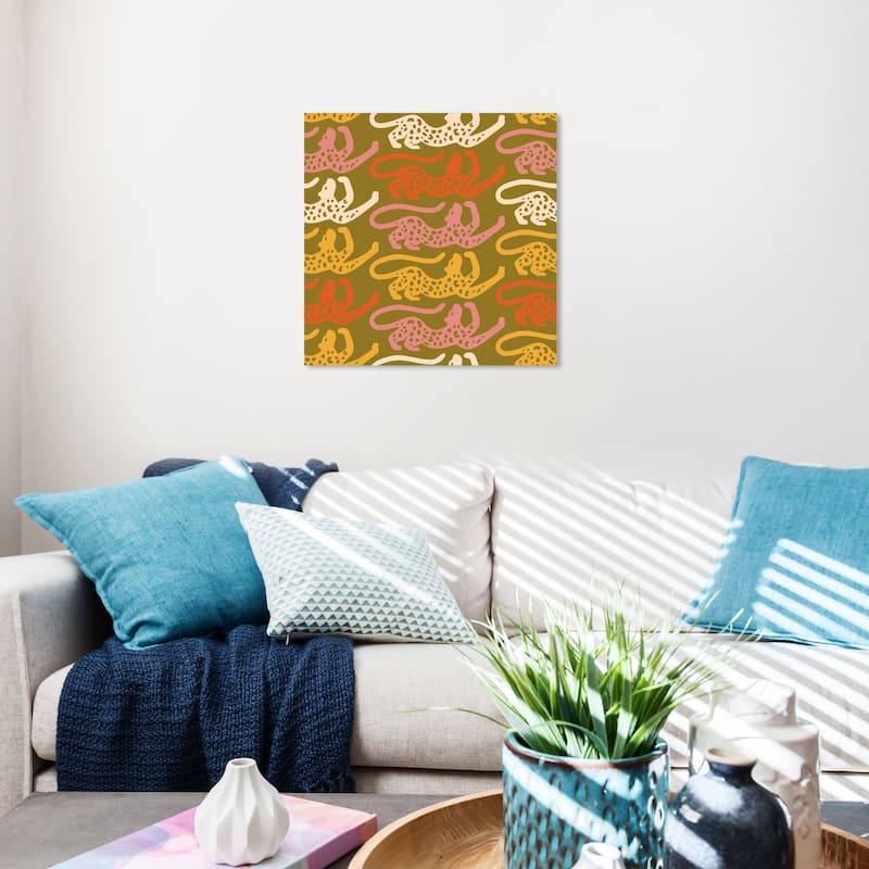 Wynwood Studio Canvas Abstract Cheetah Stretchs Pattern Green and Army Green Modern & Contemporary Wall Art Canvas Print