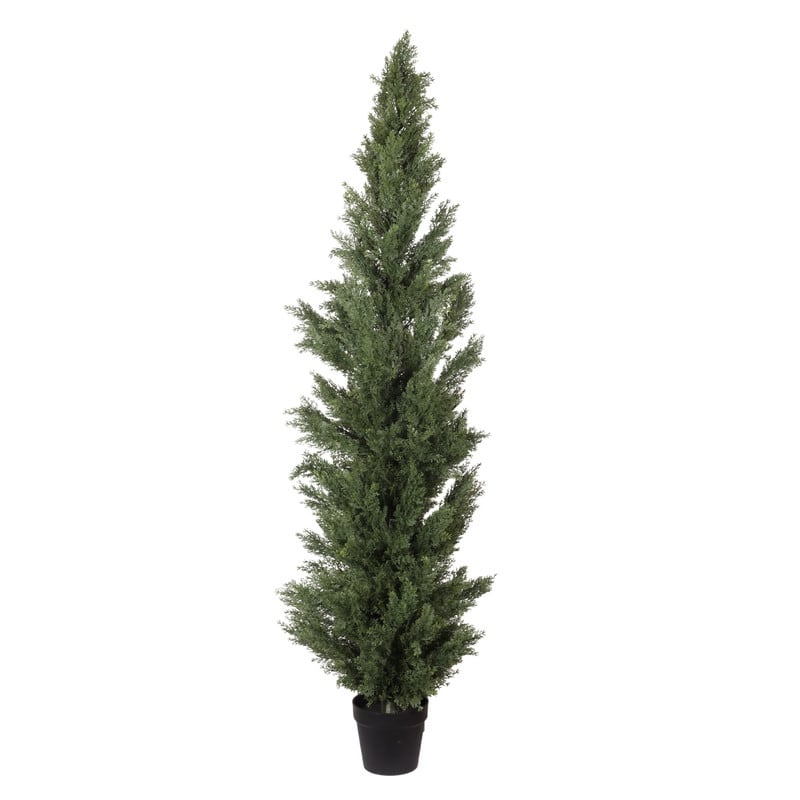 Black Plastic Pot Artificial Cypress Topiary - UV Resistant Fake Plant for Indoor & Outdoor Decor