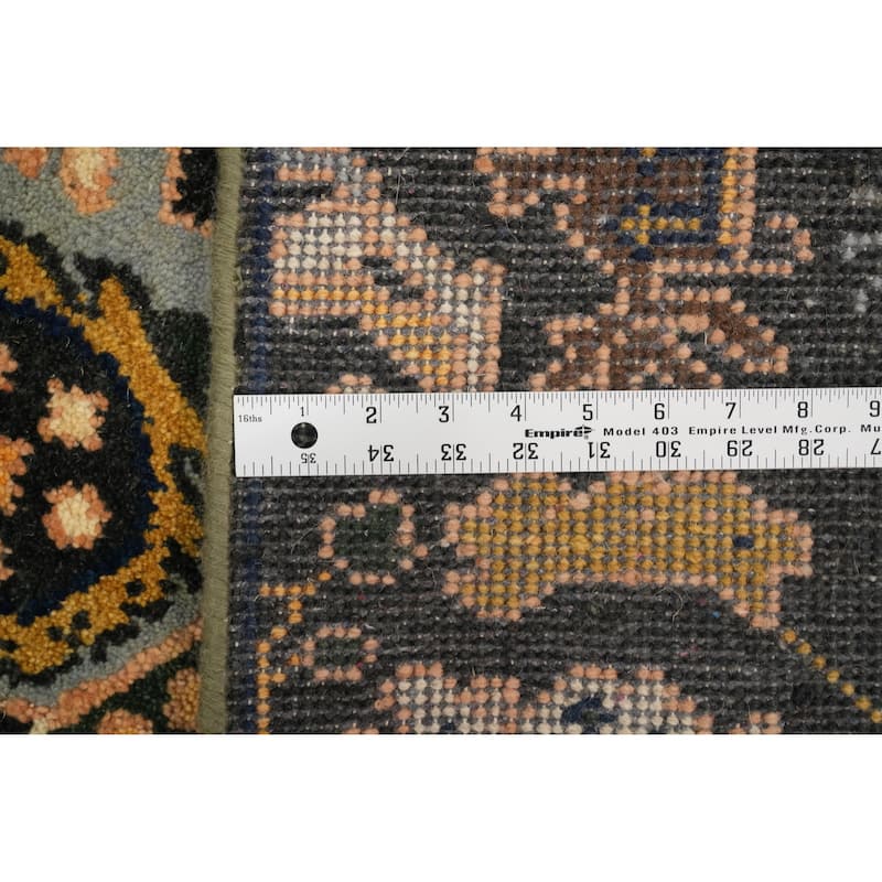 Hand-knotted Transitional Wool Carpet Black Oushak Rug Oriental Carpet Floral Area Rug Oriental Carpet - 7' 11'' X 2' 6''