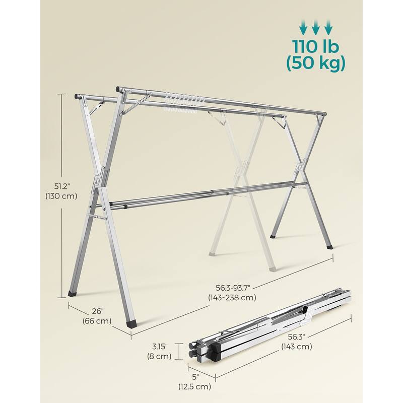 Dove Grey Stainless Steel Extendable and Foldable Clothes Drying Rack Ideal for Both Indoor and Outdoor Use