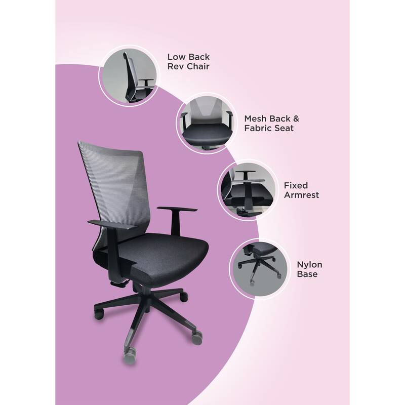 Mesh Mid Back Office Chair, Ergonomic Computer Chair with Fixed Armrest, Lumbar Support and