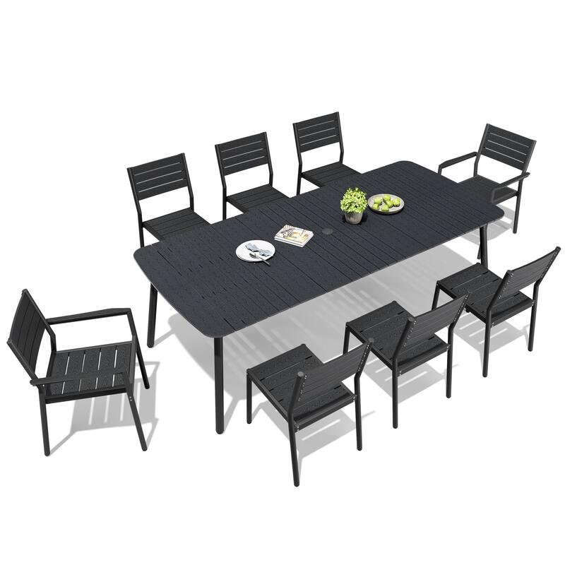 Outdoor 7/9-Piece Patio Dining Set Rectangular Dining Table with Stackable Chairs
