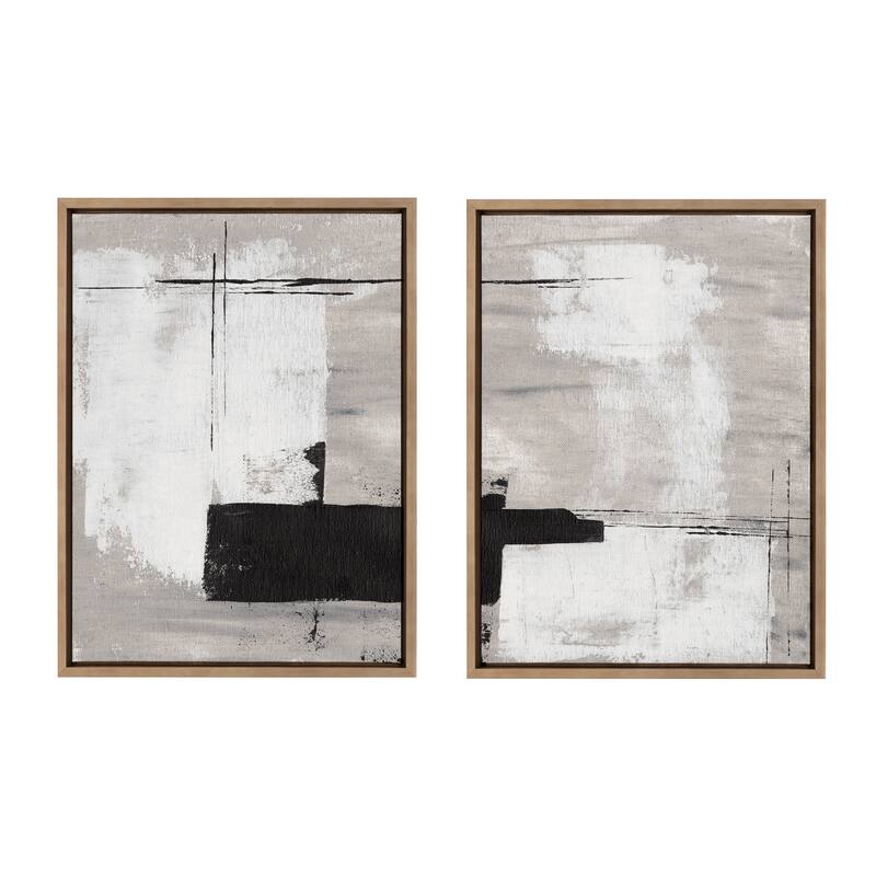 Kate and Laurel Sylvie Line Neutral Framed Canvas by Nikita Jariwala