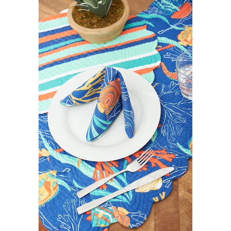 Bimini Island Coastal Sea Life Cotton Quilted Rectangular Reversible Placemat Set of 6 - Set of 6